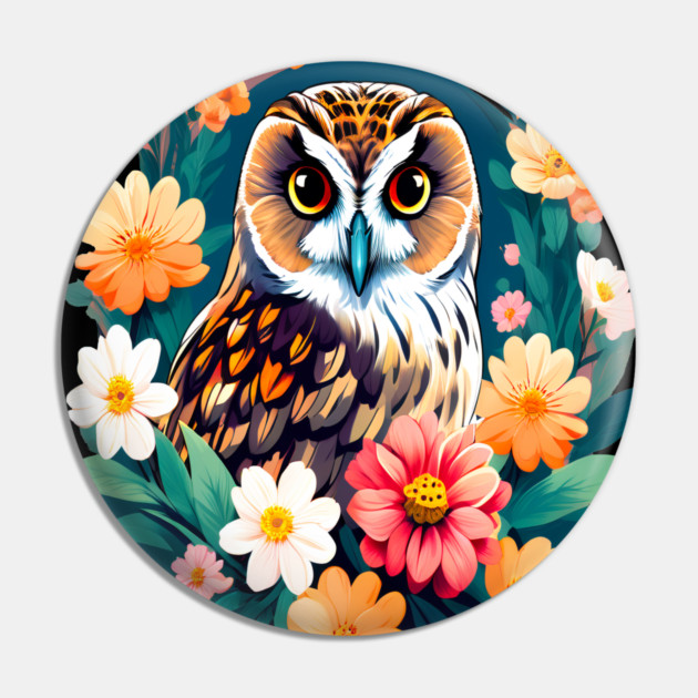 A Cute Short Eared Owl Surrounded by Bold Vibrant Spring Flowers Pin by BirdsnStuff