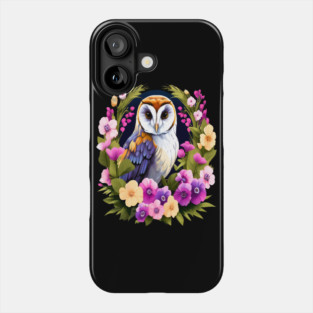 Cute European Barn Owl Surrounded by Bold Vibrant Spring Flowers Phone Case