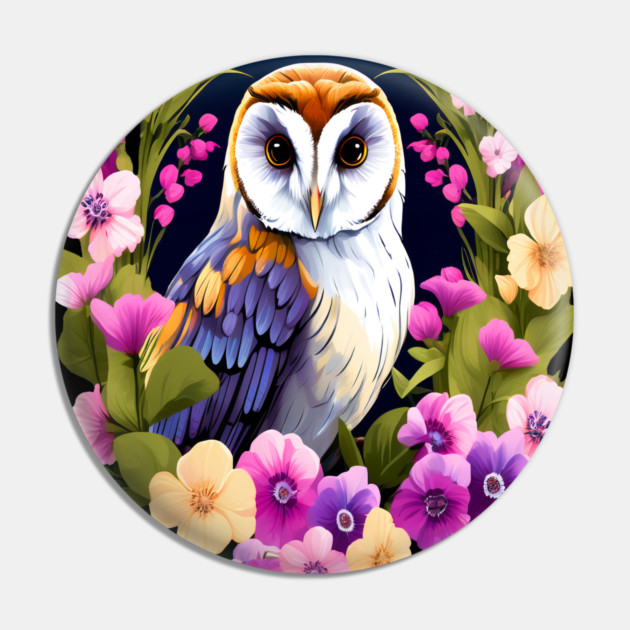 Cute European Barn Owl Surrounded by Bold Vibrant Spring Flowers Pin by BirdsnStuff
