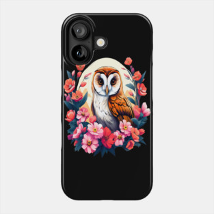 Cute European Barn Owl Surrounded by Bold Vibrant Spring Flowers Phone Case