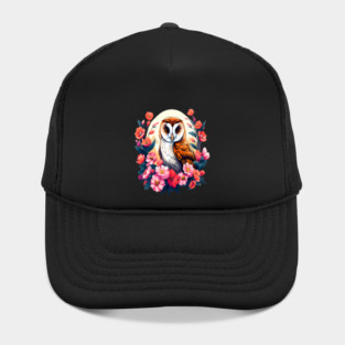 Cute European Barn Owl Surrounded by Bold Vibrant Spring Flowers Hat