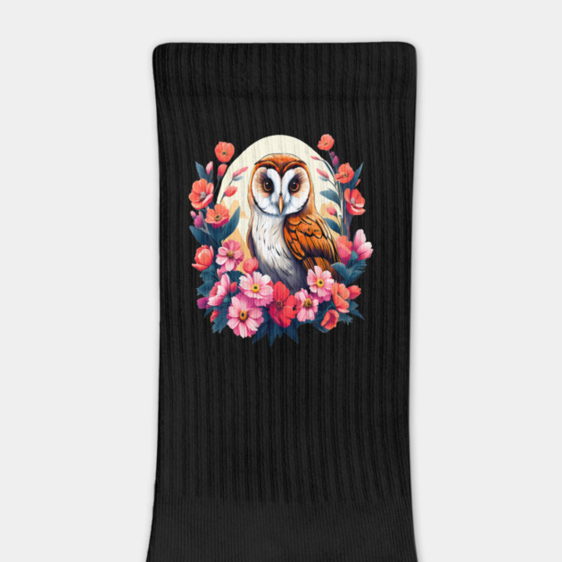 Cute European Barn Owl Surrounded by Bold Vibrant Spring Flowers by BirdsnStuff