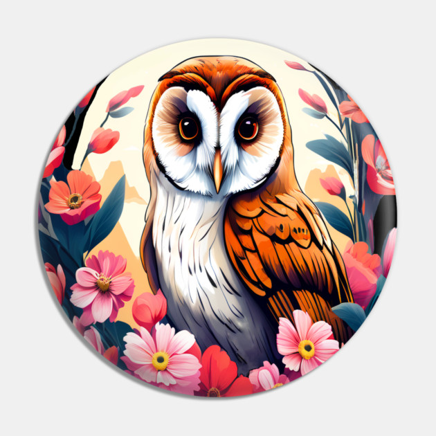 Cute European Barn Owl Surrounded by Bold Vibrant Spring Flowers Pin by BirdsnStuff