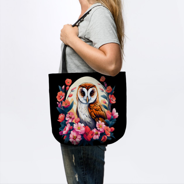 Cute European Barn Owl Surrounded by Bold Vibrant Spring Flowers by BirdsnStuff