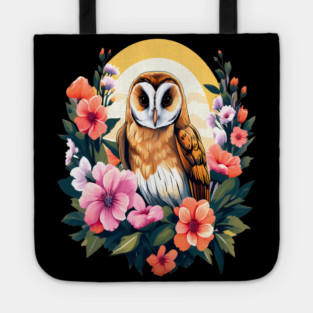 Cute European Barn Owl Surrounded by Bold Vibrant Spring Flowers Tote