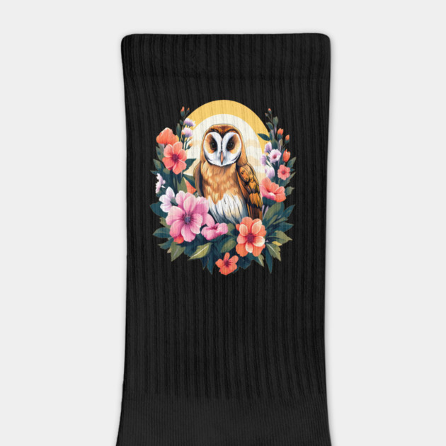 Cute European Barn Owl Surrounded by Bold Vibrant Spring Flowers by BirdsnStuff