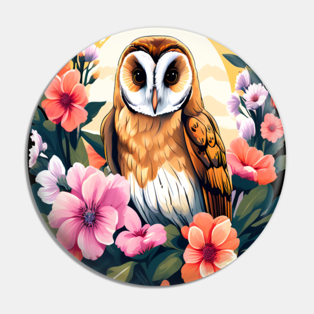 Cute European Barn Owl Surrounded by Bold Vibrant Spring Flowers Pin by BirdsnStuff