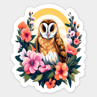 Cute European Barn Owl Surrounded by Bold Vibrant Spring Flowers Magnet