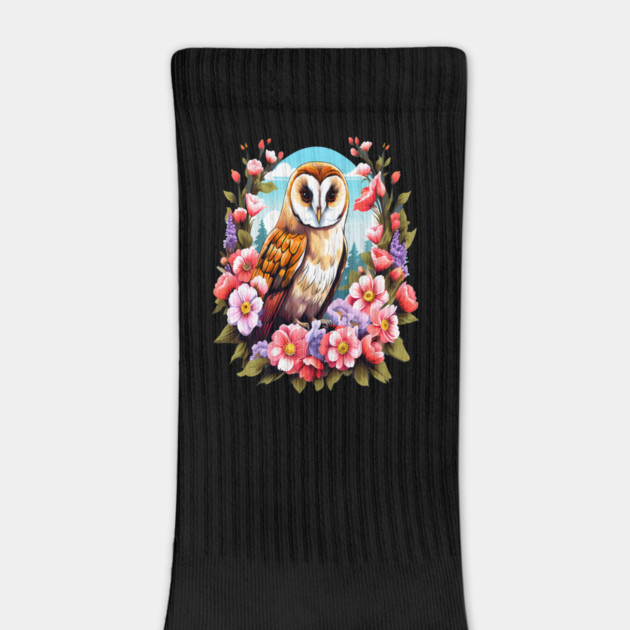 Cute European Barn Owl Surrounded by Bold Vibrant Spring Flowers by BirdsnStuff