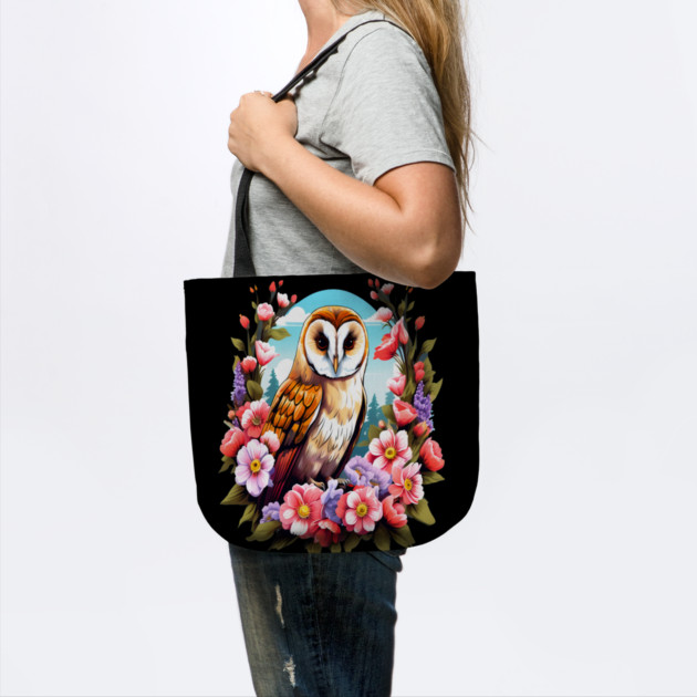 Cute European Barn Owl Surrounded by Bold Vibrant Spring Flowers by BirdsnStuff