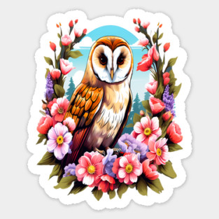 Cute European Barn Owl Surrounded by Bold Vibrant Spring Flowers Magnet