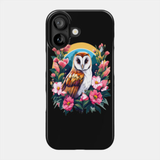 Cute European Barn Owl Surrounded by Bold Vibrant Spring Flowers Phone Case