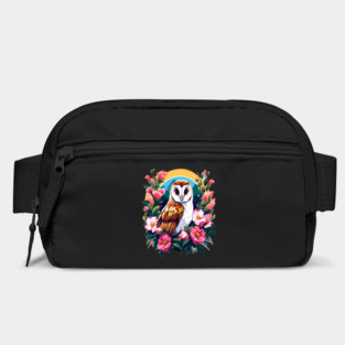 Cute European Barn Owl Surrounded by Bold Vibrant Spring Flowers Bag