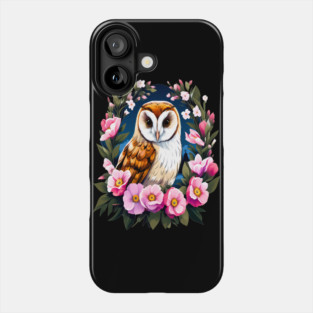 Cute European Barn Owl Surrounded by Bold Vibrant Spring Flowers Phone Case