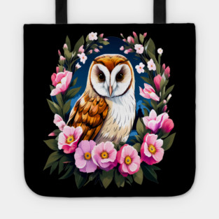 Cute European Barn Owl Surrounded by Bold Vibrant Spring Flowers Tote