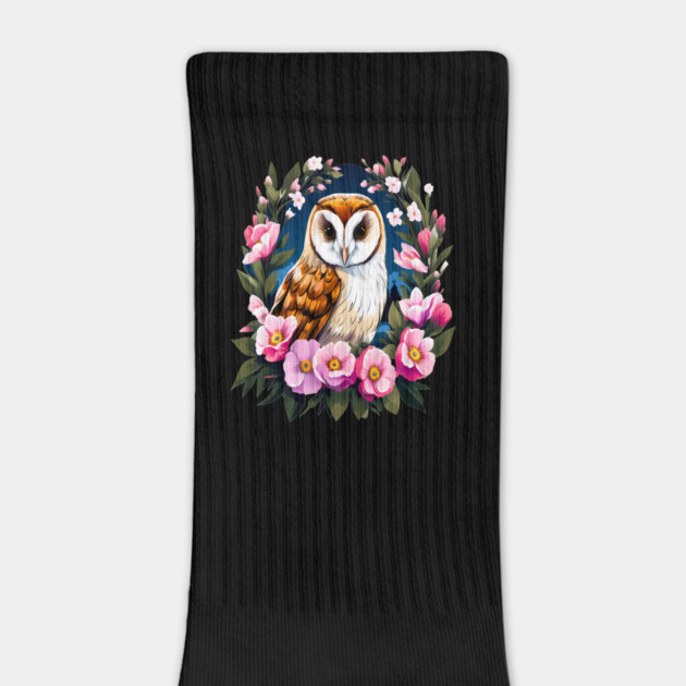 Cute European Barn Owl Surrounded by Bold Vibrant Spring Flowers by BirdsnStuff