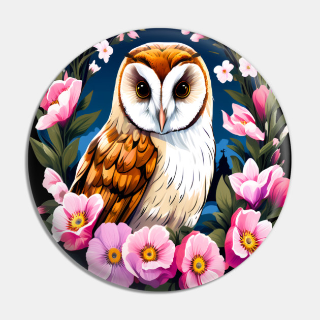 Cute European Barn Owl Surrounded by Bold Vibrant Spring Flowers Pin by BirdsnStuff