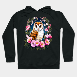 Cute European Barn Owl Surrounded by Bold Vibrant Spring Flowers Hoodie