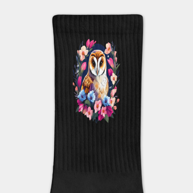 Cute European Barn Owl Surrounded by Bold Vibrant Spring Flowers by BirdsnStuff