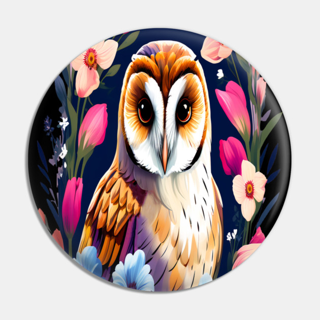 Cute European Barn Owl Surrounded by Bold Vibrant Spring Flowers Pin by BirdsnStuff