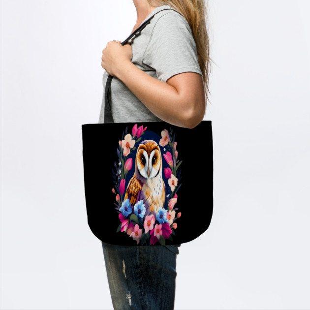 Cute European Barn Owl Surrounded by Bold Vibrant Spring Flowers by BirdsnStuff