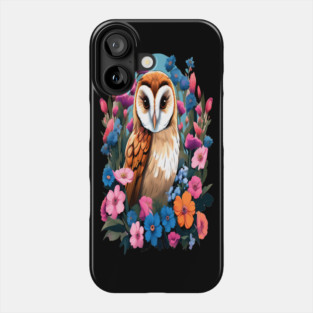 Cute European Barn Owl Surrounded by Bold Vibrant Spring Flowers Phone Case