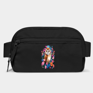 Cute European Barn Owl Surrounded by Bold Vibrant Spring Flowers Bag