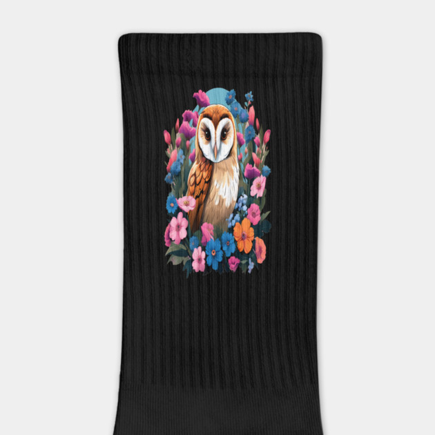 Cute European Barn Owl Surrounded by Bold Vibrant Spring Flowers by BirdsnStuff