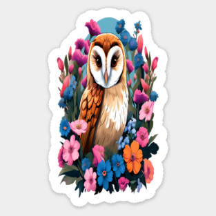 Cute European Barn Owl Surrounded by Bold Vibrant Spring Flowers Magnet