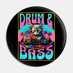 DRUM AND BASS  - Psychedelic Cat Dj (pink/blue) Pin