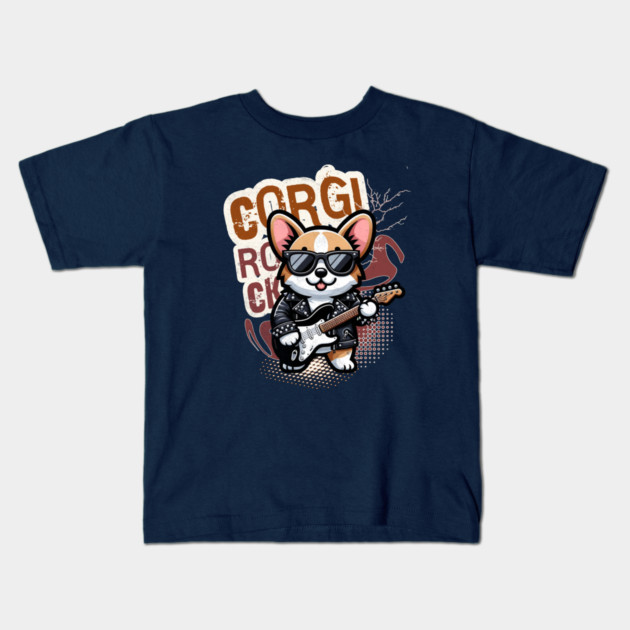 Rocker Funny Corgi Kids T-Shirt by alcoshirts