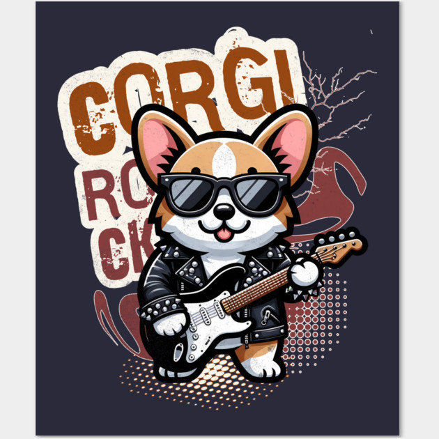 Rocker Funny Corgi Wall Art by alcoshirts