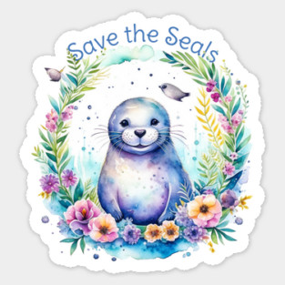 Watercolor Save the Seals Sticker
