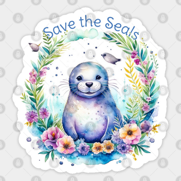 Watercolor Save the Seals Sticker by HolidayBug
