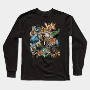 Watercolor Wildlife Collage Long Sleeve T-Shirt