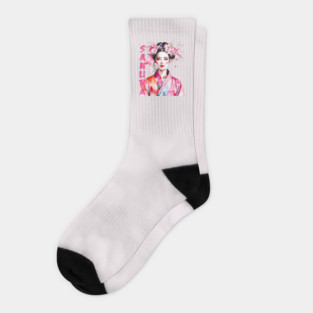 Watercolor Sakura Woman Socks