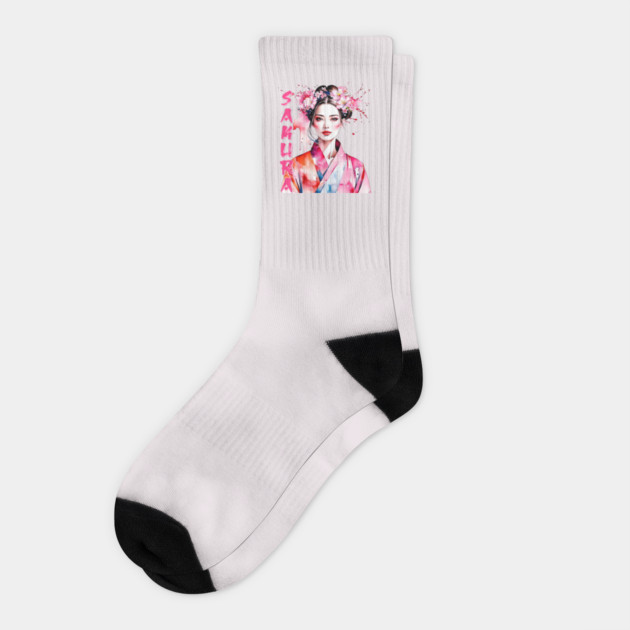 Watercolor Sakura Woman Socks by HolidayBug