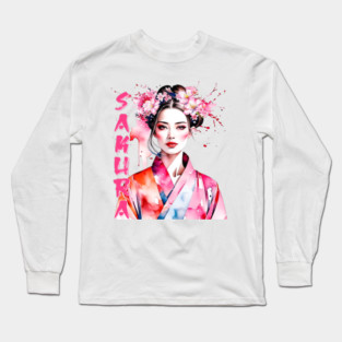 Watercolor Sakura Woman Long Sleeve T-Shirt