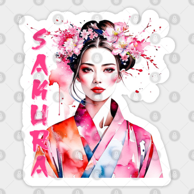 Watercolor Sakura Woman Sticker by HolidayBug