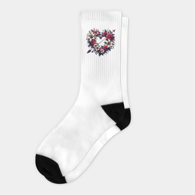 Floral Heart with Arrow – Romantic Love & Valentine Gift Socks by MakerMind8.2