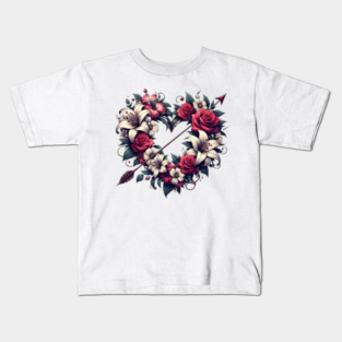 Floral Heart with Arrow – Romantic Love & Valentine Gift Kids T-Shirt