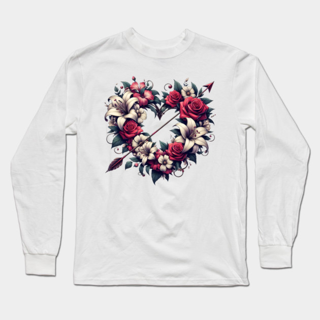 Floral Heart with Arrow – Romantic Love & Valentine Gift Long Sleeve T-Shirt by MakerMind8.2