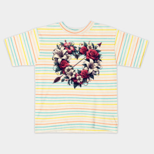 Floral Heart with Arrow – Romantic Love & Valentine Gift Kids T-Shirt