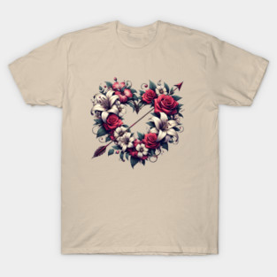Floral Heart with Arrow – Romantic Love & Valentine Gift T-Shirt