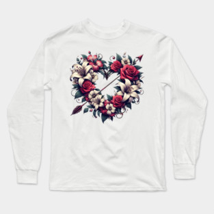 Floral Heart with Arrow – Romantic Love & Valentine Gift Long Sleeve T-Shirt