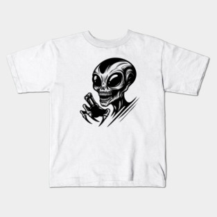 Creepy Alien Skull – Weird Horror Sci-Fi Monster Design Kids T-Shirt
