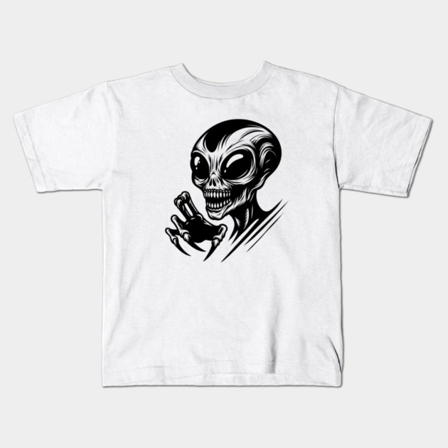 Creepy Alien Skull – Weird Horror Sci-Fi Monster Design Kids T-Shirt by MakerMind8.2