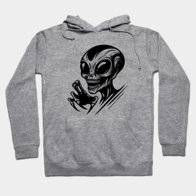 Creepy Alien Skull – Weird Horror Sci-Fi Monster Design Hoodie by MakerMind8.2