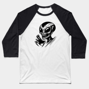 Creepy Alien Skull – Weird Horror Sci-Fi Monster Design Baseball T-Shirt