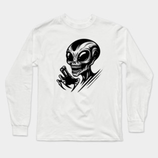 Creepy Alien Skull – Weird Horror Sci-Fi Monster Design Long Sleeve T-Shirt